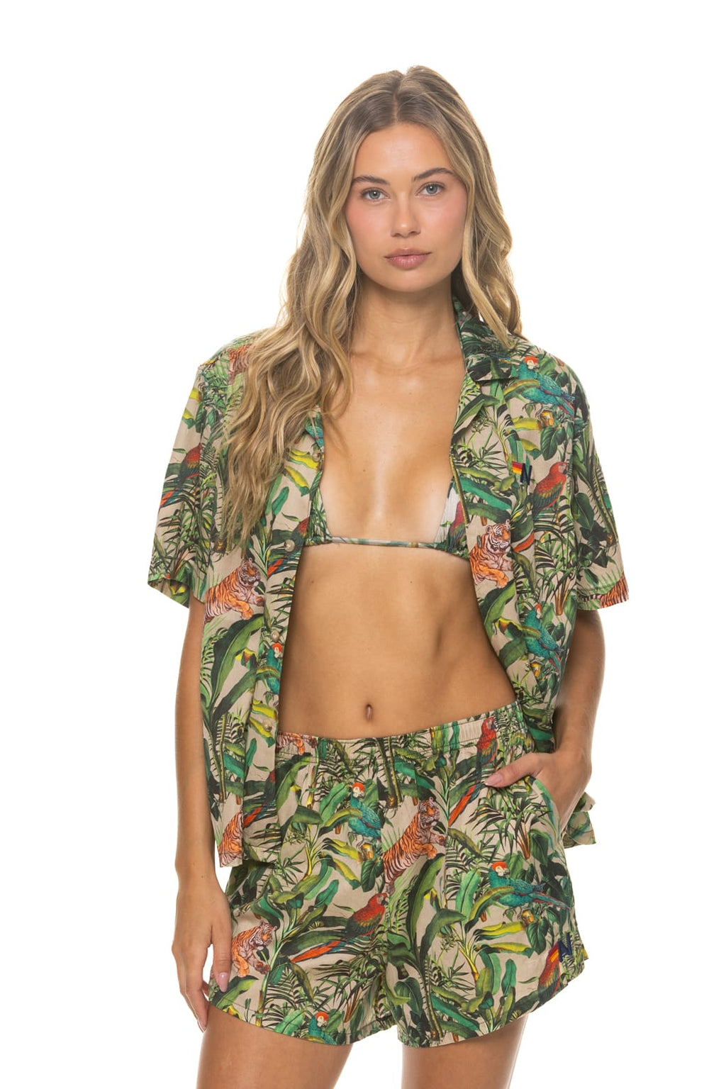 Retro WOMENS COTTON LUXE POPLIN SHORT - VINTAGE WHITE JUNGLE