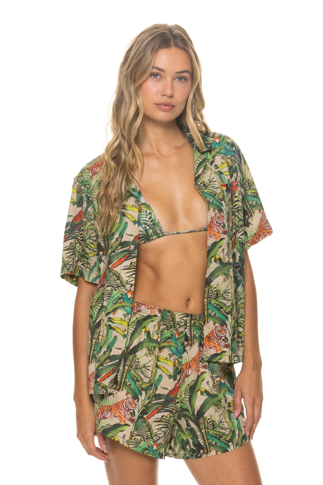 Retro WOMENS COTTON LUXE POPLIN SHORT - VINTAGE WHITE JUNGLE
