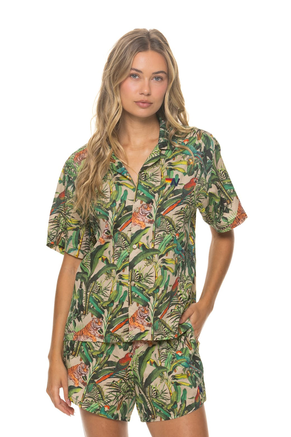 Retro WOMENS COTTON LUXE POPLIN SHORT - VINTAGE WHITE JUNGLE