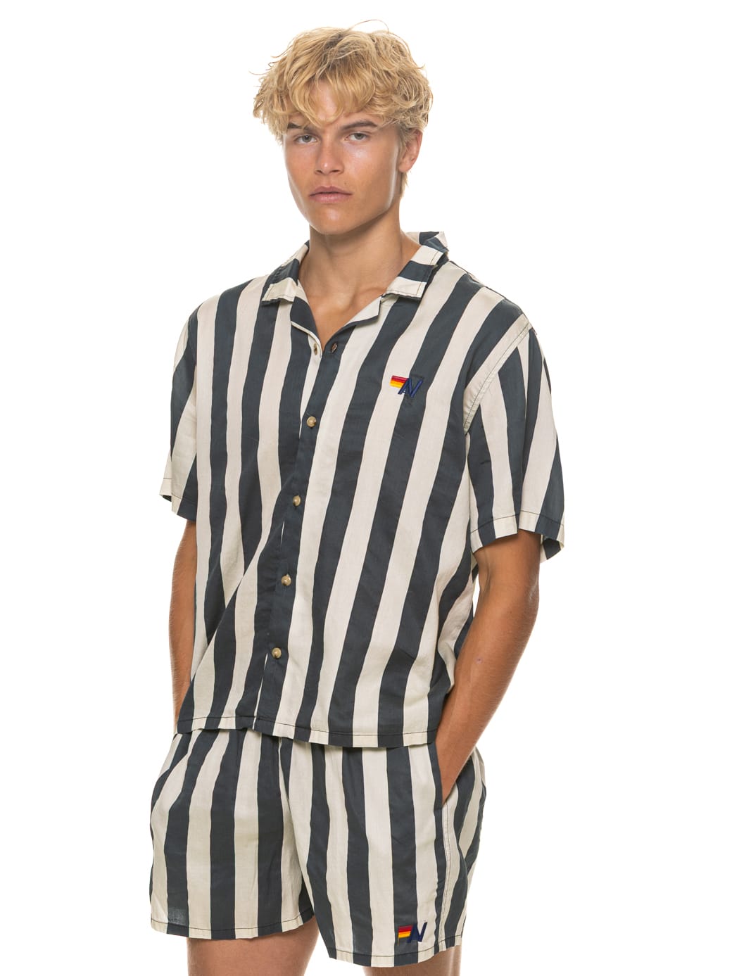 Retro MENS COTTON LUXE POPLIN RELAXED SHORT - VINTAGE BLACK STRIPE