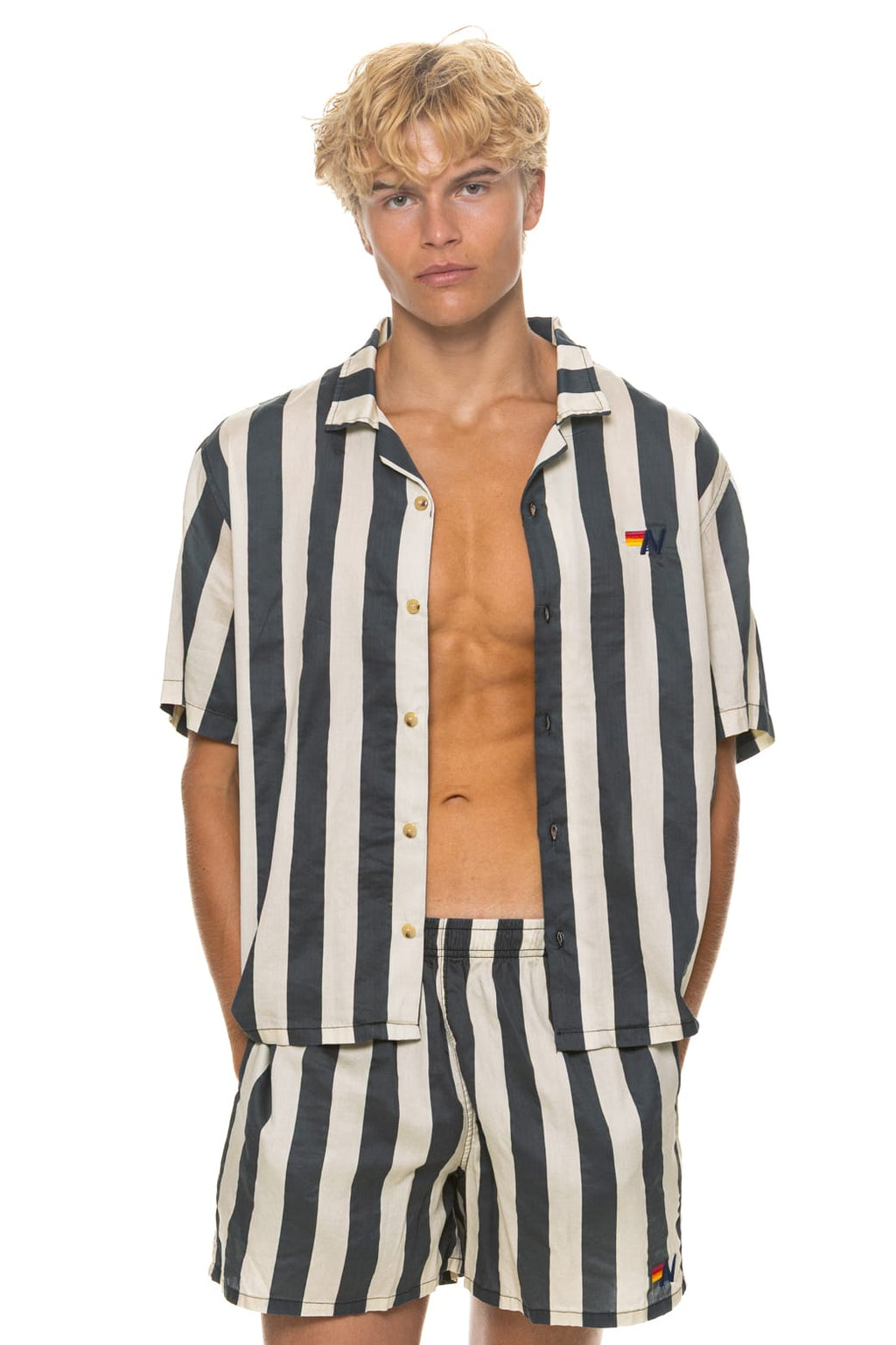 Retro MENS COTTON LUXE POPLIN RELAXED SHORT - VINTAGE BLACK STRIPE