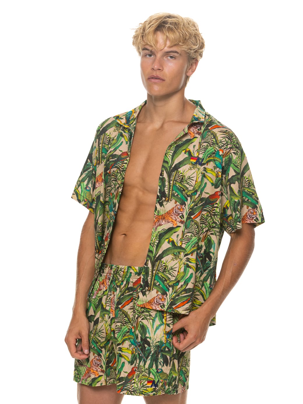 Retro MENS COTTON LUXE POPLIN RELAXED SHORT - VINTAGE WHITE JUNGLE