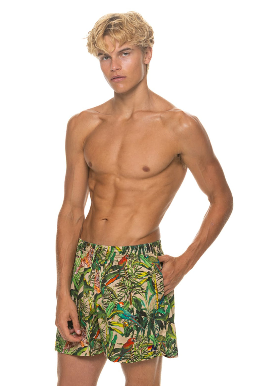 Retro MENS COTTON LUXE POPLIN RELAXED SHORT - VINTAGE WHITE JUNGLE