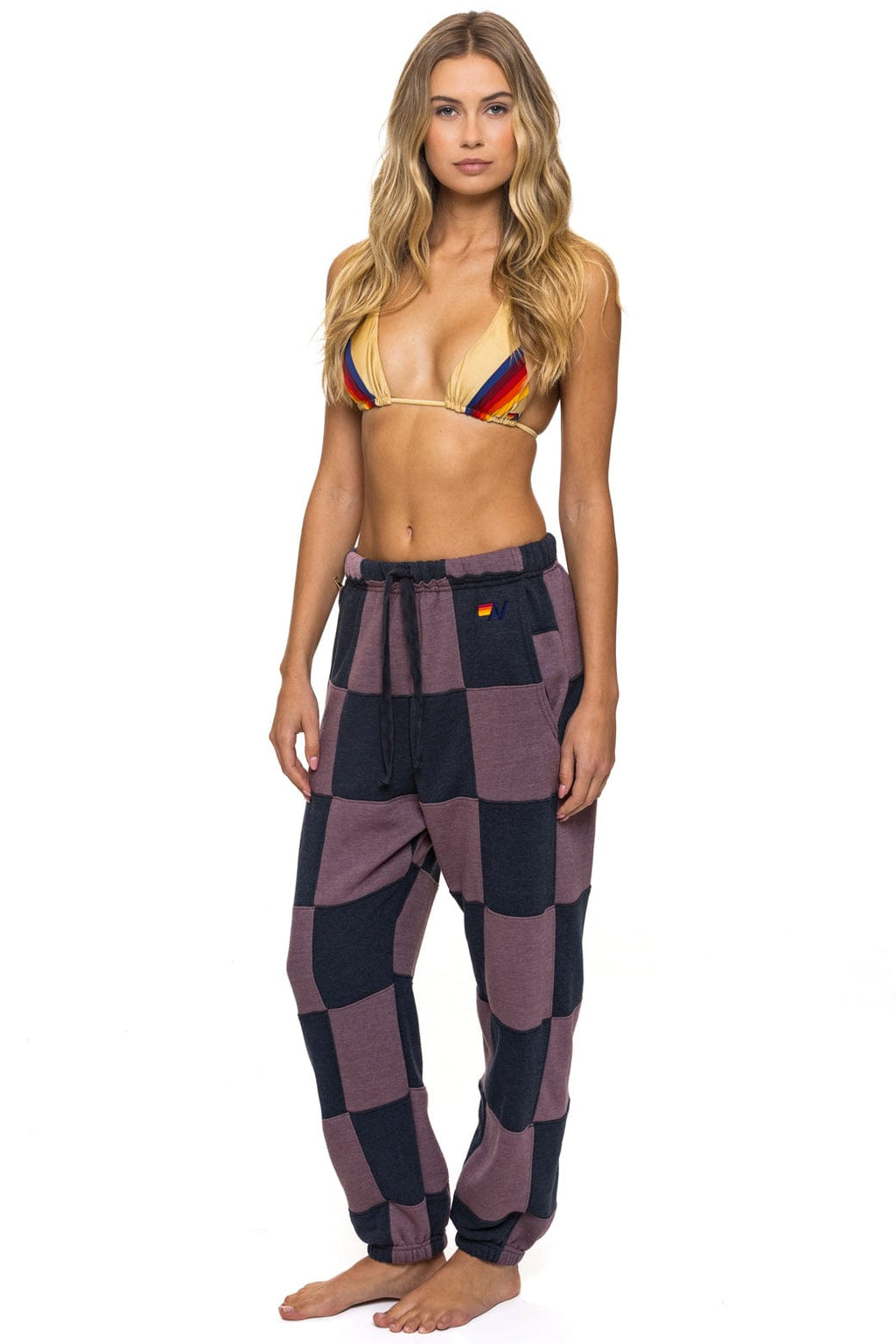 Retro CHECK QUILTED SWEATPANTS - CHARCOAL MOCHA