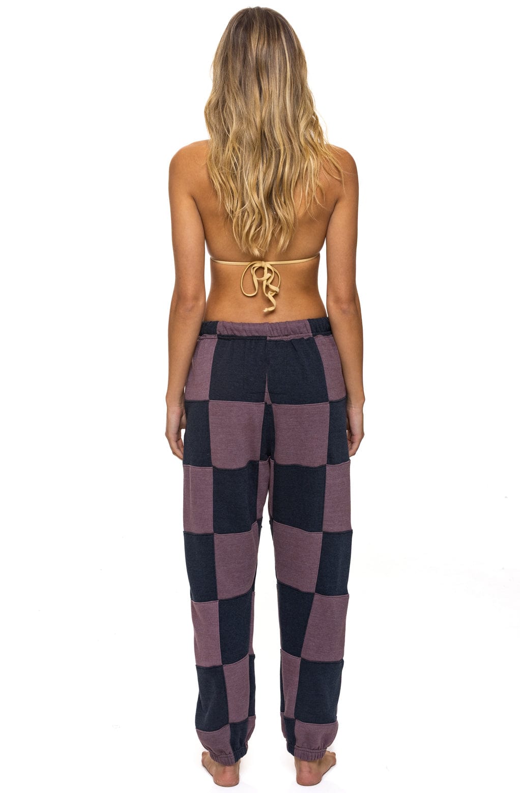 Retro CHECK QUILTED SWEATPANTS - CHARCOAL MOCHA
