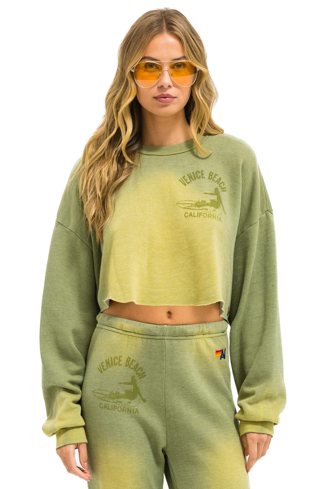 Retro VENICE SURFER CROPPED CREW SWEATSHIRT RELAXED - FADED ARMY