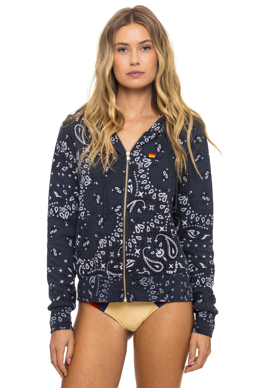 Retro BANDANA ZIP HOODIE - CHARCOAL