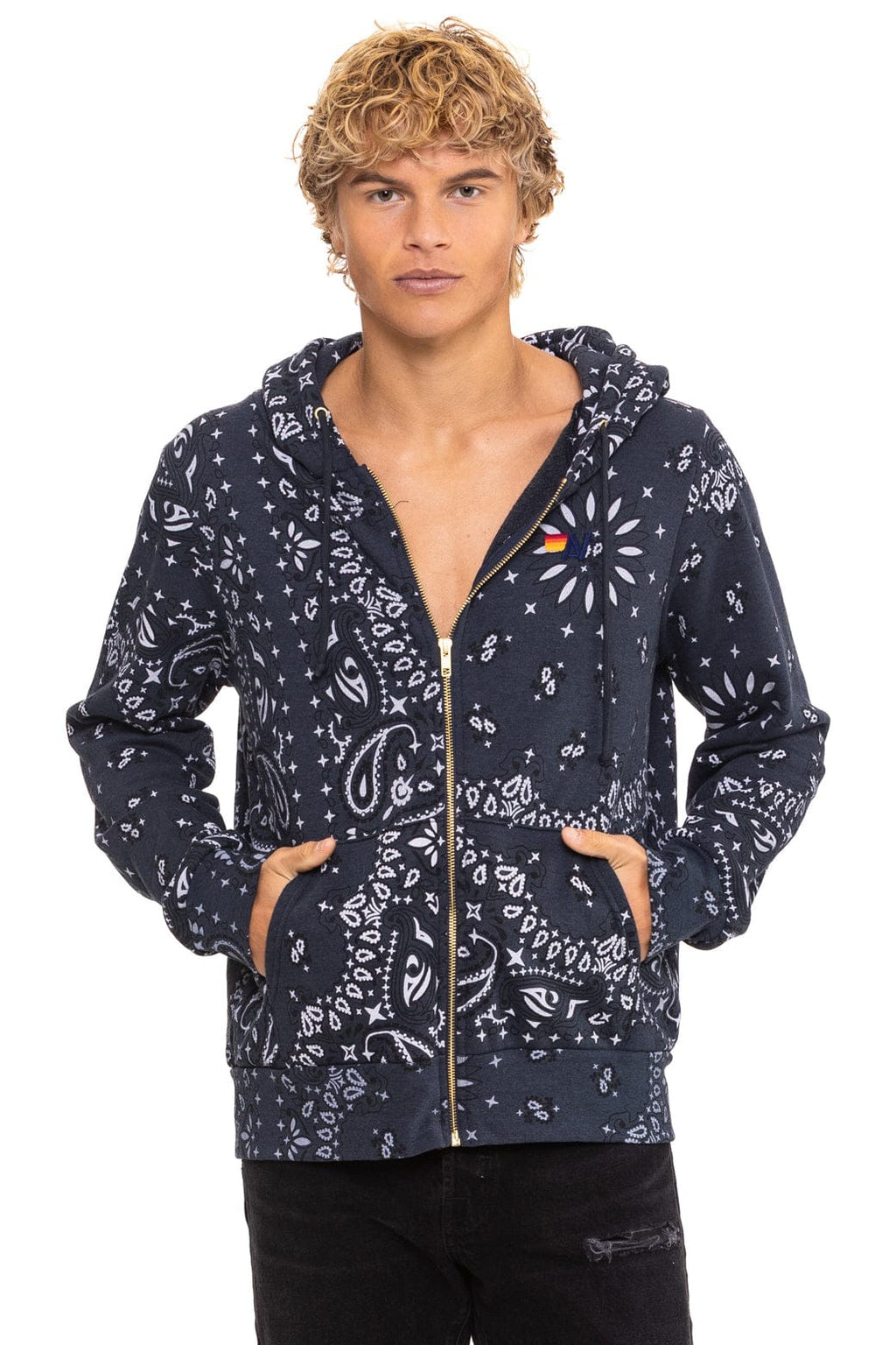 Retro BANDANA ZIP HOODIE - CHARCOAL