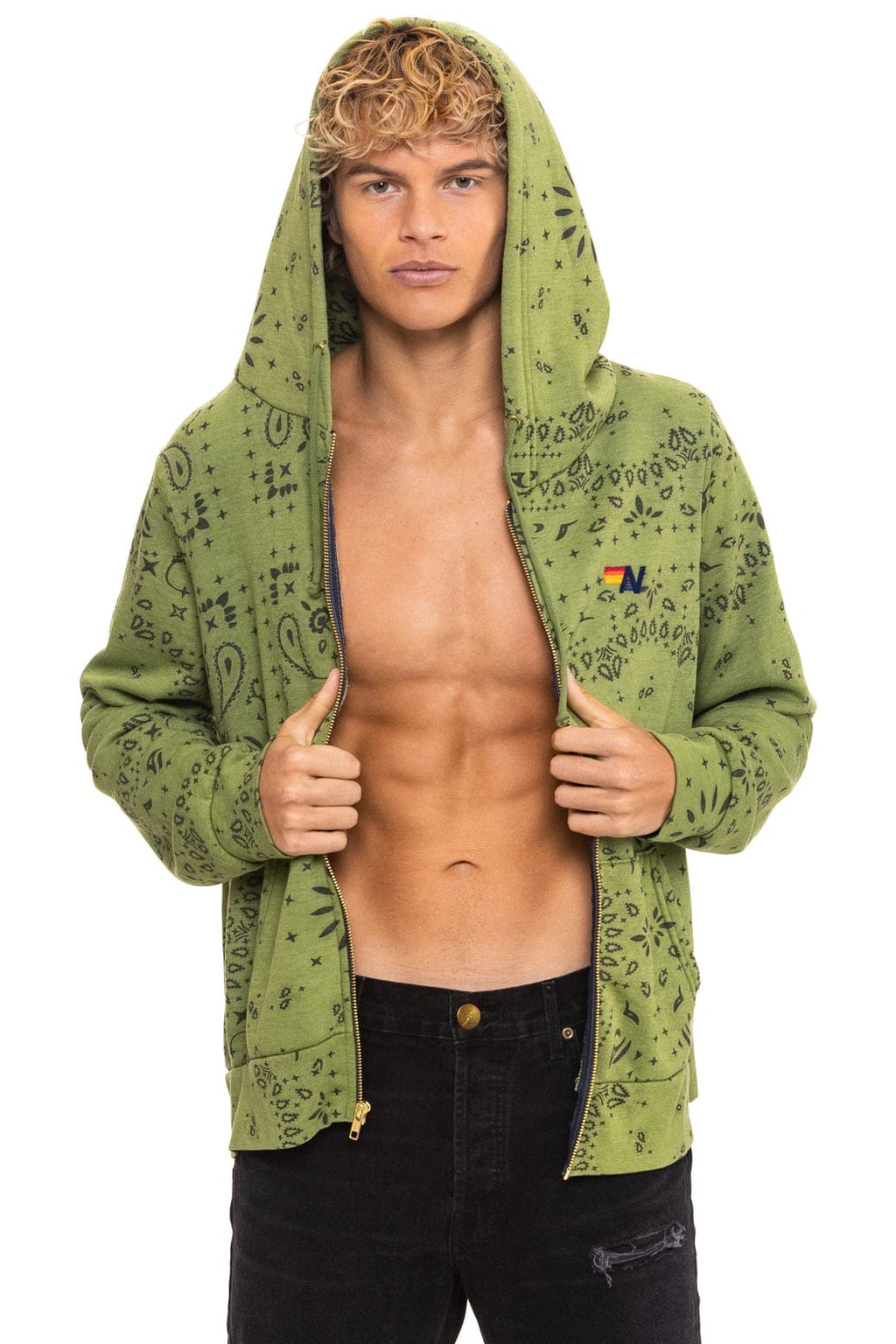 Retro BANDANA ZIP HOODIE - JUNGLE GREEN