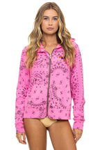 Retro BANDANA ZIP HOODIE - NEON PINK
