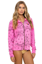 Retro BANDANA ZIP HOODIE - NEON PINK