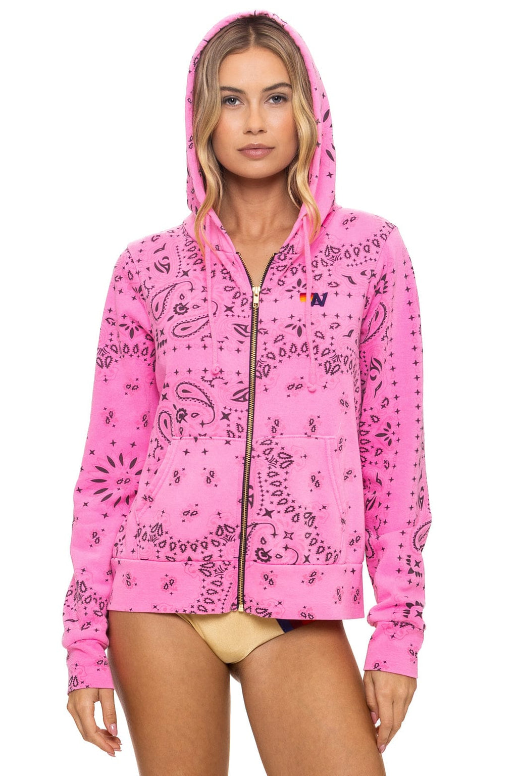 Retro BANDANA ZIP HOODIE - NEON PINK