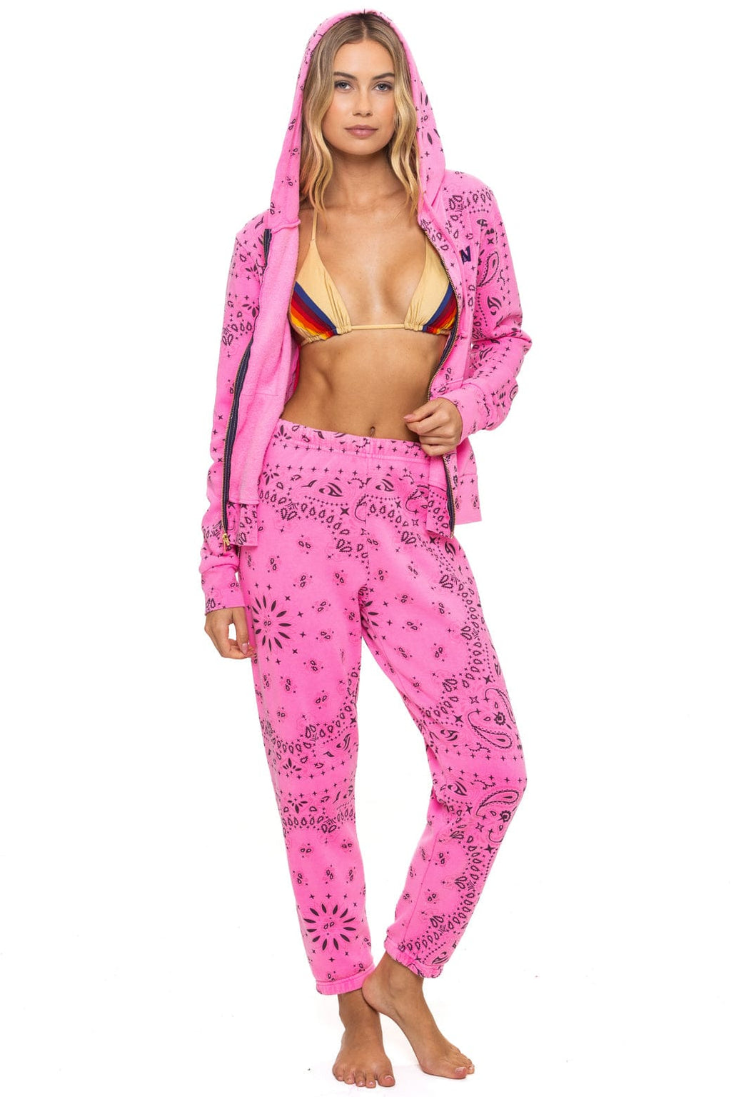 Retro BANDANA ZIP HOODIE - NEON PINK
