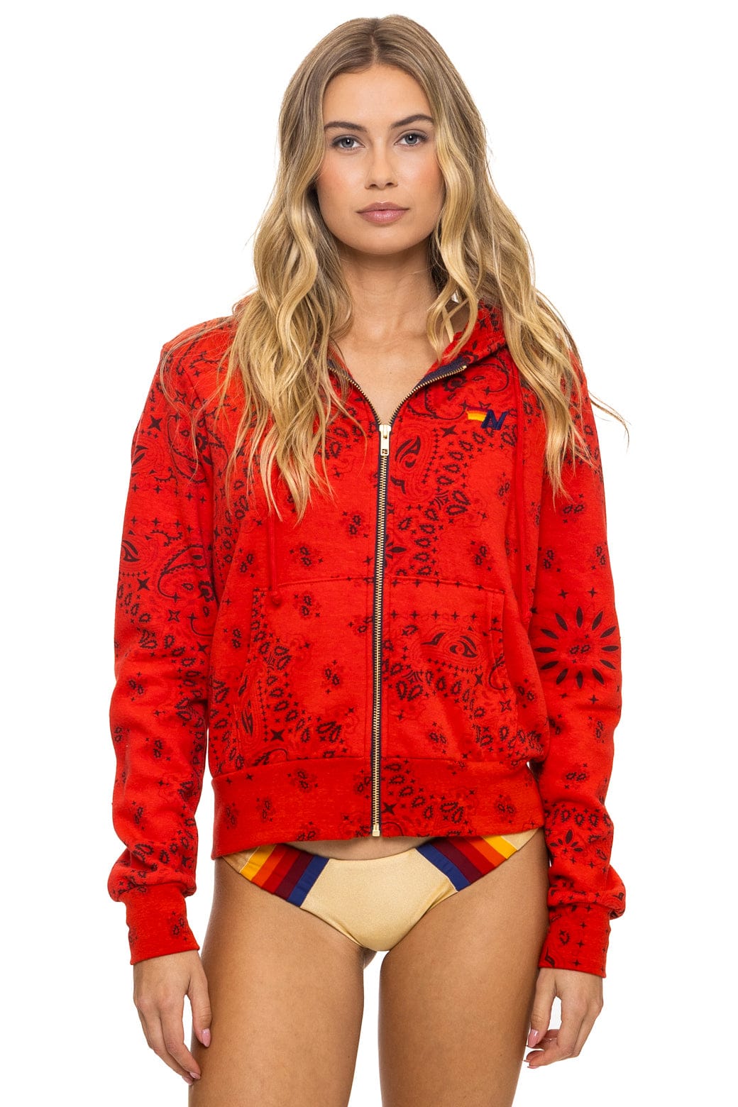 Retro BANDANA ZIP HOODIE - RED