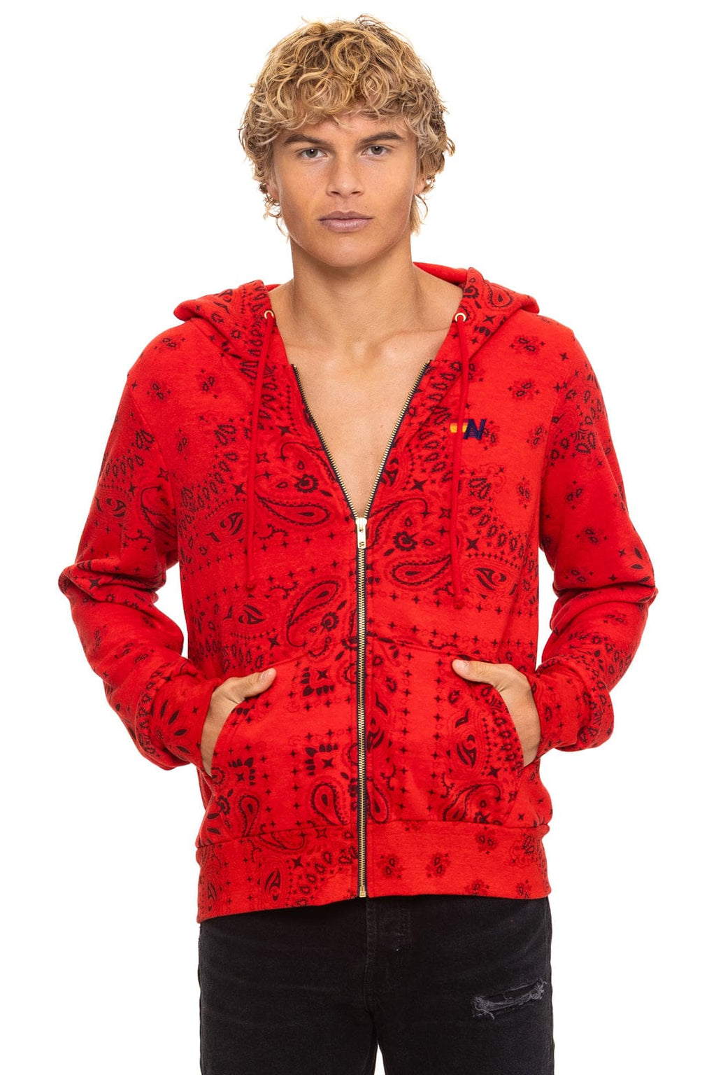 Retro BANDANA ZIP HOODIE - RED