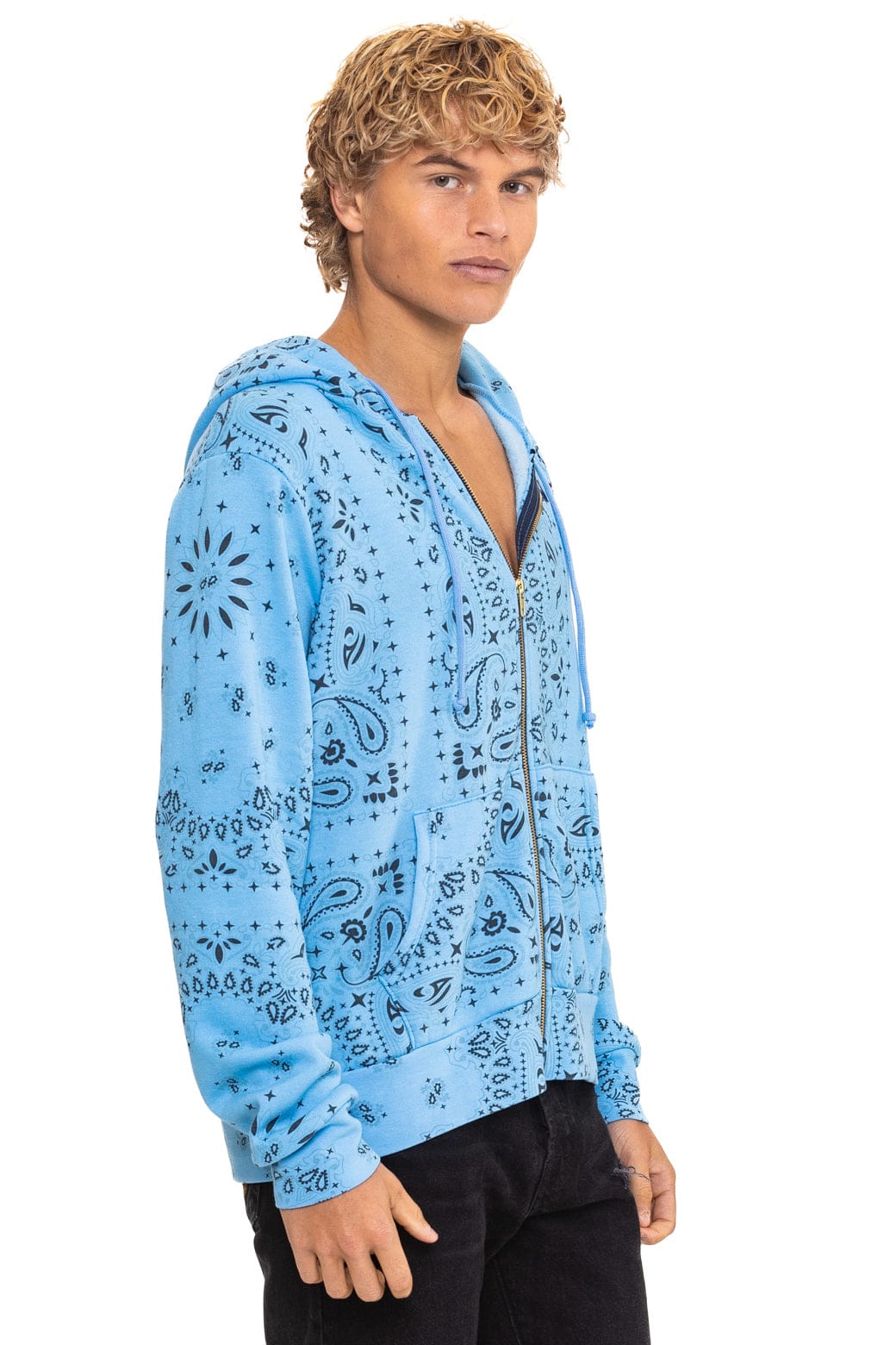 Retro BANDANA ZIP HOODIE - SKY
