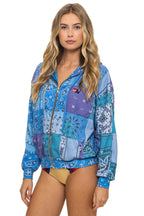 Retro BANDANA QUILTED RELAXED ZIP HOODIE - BLUE