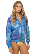 Retro BANDANA QUILTED RELAXED ZIP HOODIE - BLUE