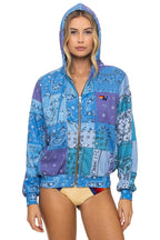 Retro BANDANA QUILTED RELAXED ZIP HOODIE - BLUE