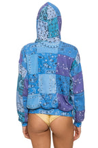 Retro BANDANA QUILTED RELAXED ZIP HOODIE - BLUE