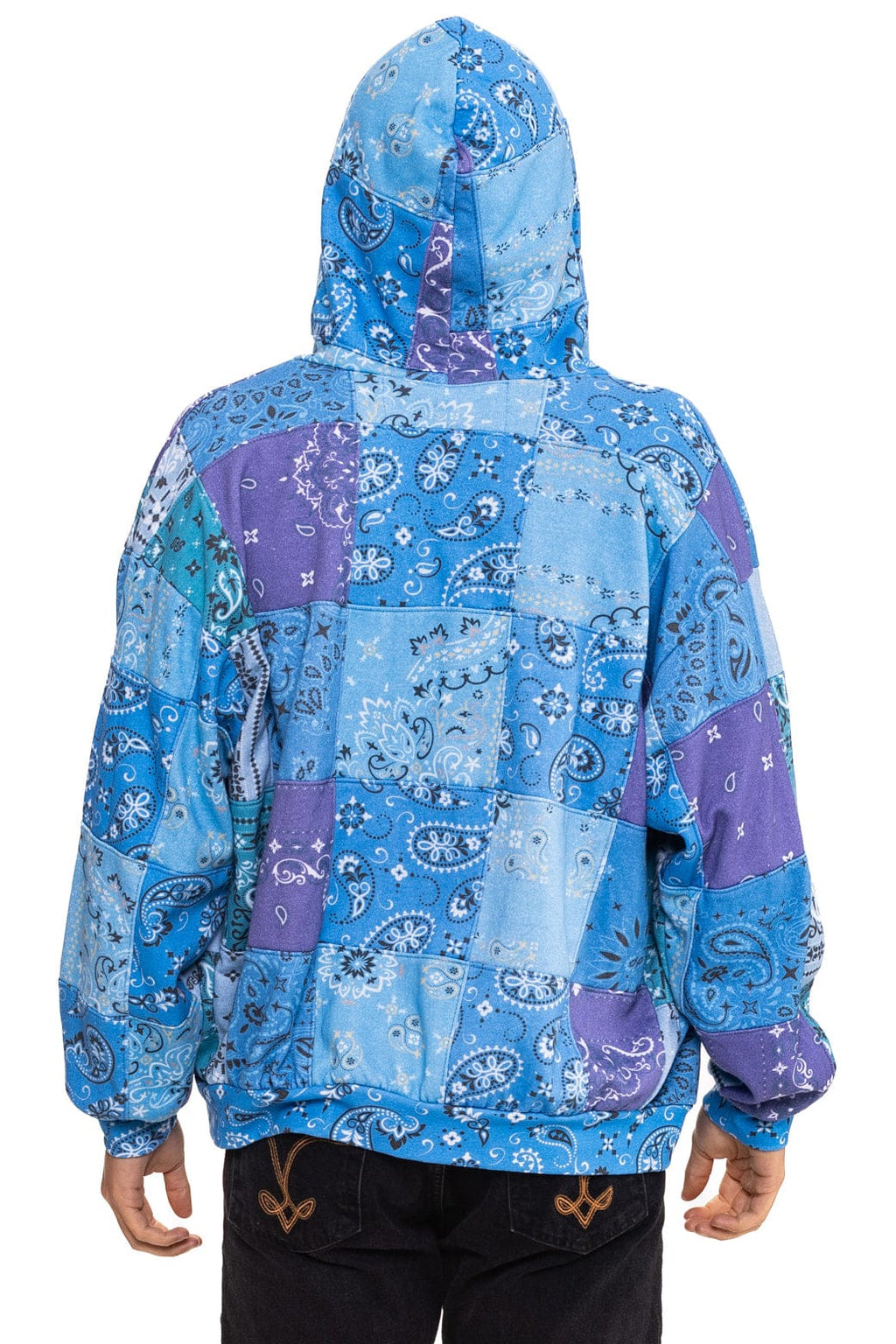 Retro BANDANA QUILTED RELAXED ZIP HOODIE - BLUE