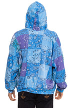 Retro BANDANA QUILTED RELAXED ZIP HOODIE - BLUE