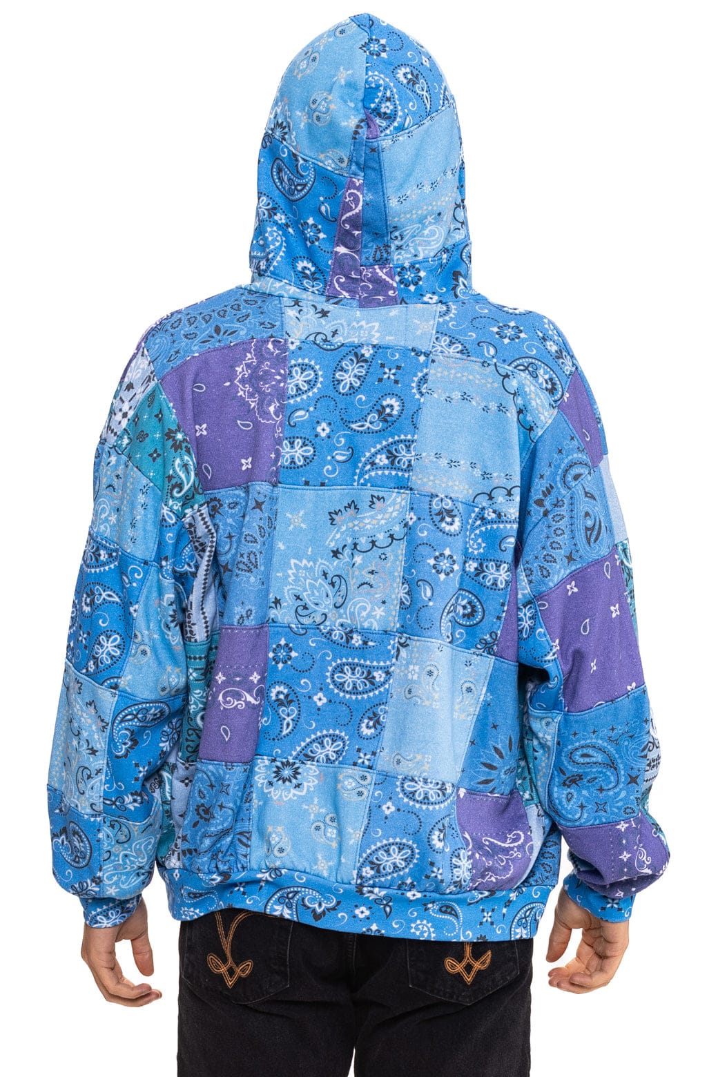 Retro BANDANA QUILTED RELAXED ZIP HOODIE - BLUE