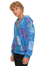 Retro BANDANA QUILTED RELAXED ZIP HOODIE - BLUE