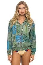Retro BANDANA QUILTED RELAXED ZIP HOODIE - GREEN