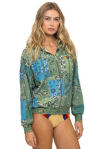 Retro BANDANA QUILTED RELAXED ZIP HOODIE - GREEN