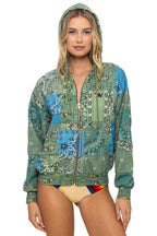 Retro BANDANA QUILTED RELAXED ZIP HOODIE - GREEN