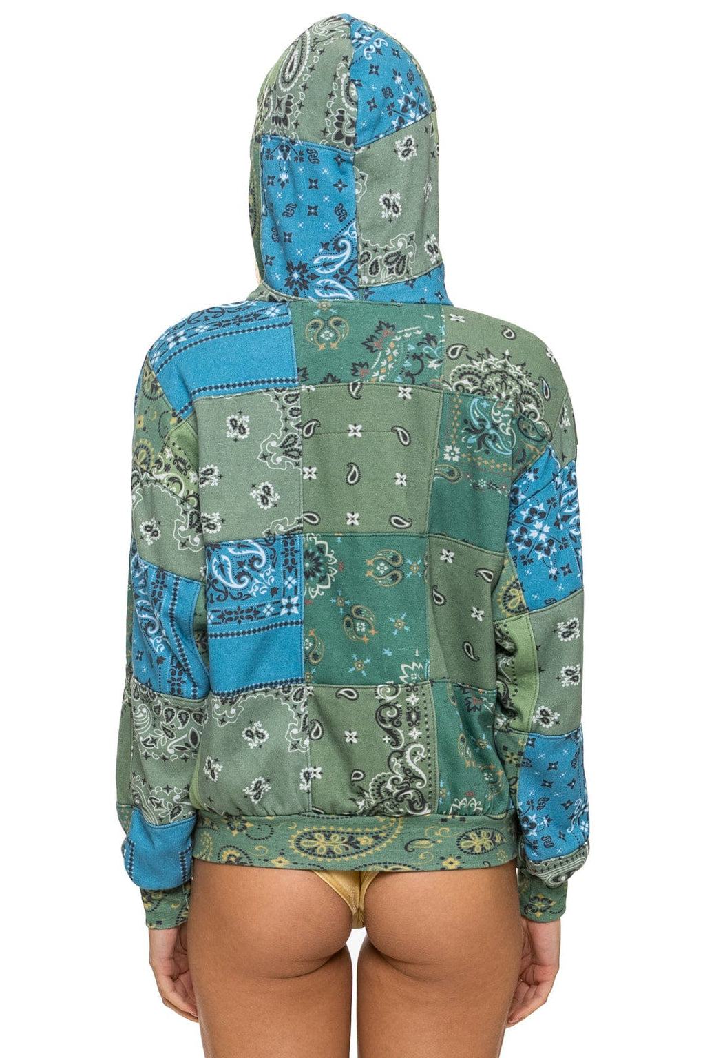 Retro BANDANA QUILTED RELAXED ZIP HOODIE - GREEN