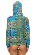 Retro BANDANA QUILTED RELAXED ZIP HOODIE - GREEN