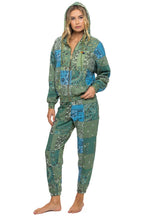 Retro BANDANA QUILTED RELAXED ZIP HOODIE - GREEN