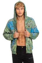 Retro BANDANA QUILTED RELAXED ZIP HOODIE - GREEN