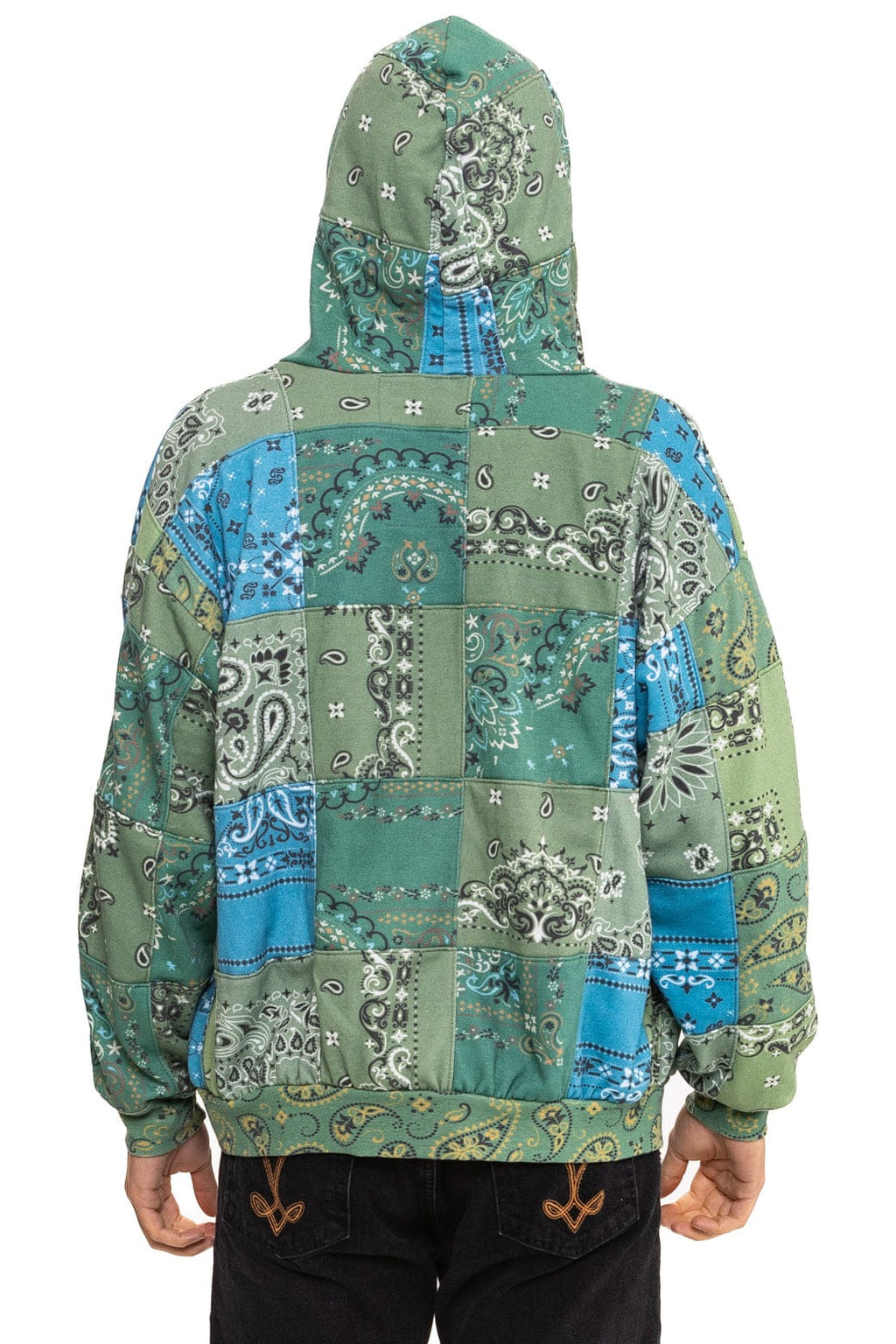Retro BANDANA QUILTED RELAXED ZIP HOODIE - GREEN