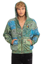 Retro BANDANA QUILTED RELAXED ZIP HOODIE - GREEN