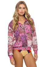 Retro BANDANA QUILTED RELAXED ZIP HOODIE - PINK