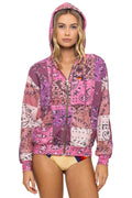 Retro BANDANA QUILTED RELAXED ZIP HOODIE - PINK