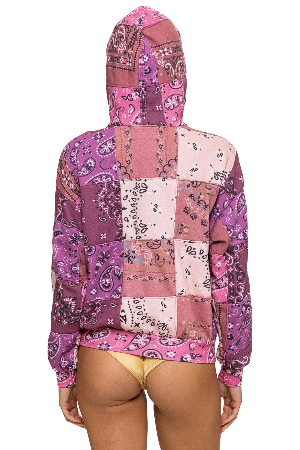 Retro BANDANA QUILTED RELAXED ZIP HOODIE - PINK