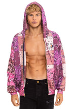 Retro BANDANA QUILTED RELAXED ZIP HOODIE - PINK