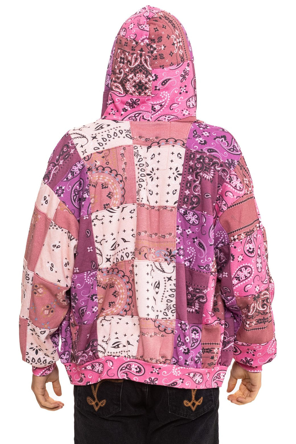 Retro BANDANA QUILTED RELAXED ZIP HOODIE - PINK