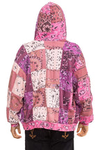 Retro BANDANA QUILTED RELAXED ZIP HOODIE - PINK