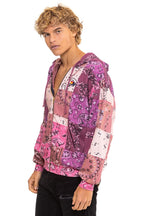 Retro BANDANA QUILTED RELAXED ZIP HOODIE - PINK