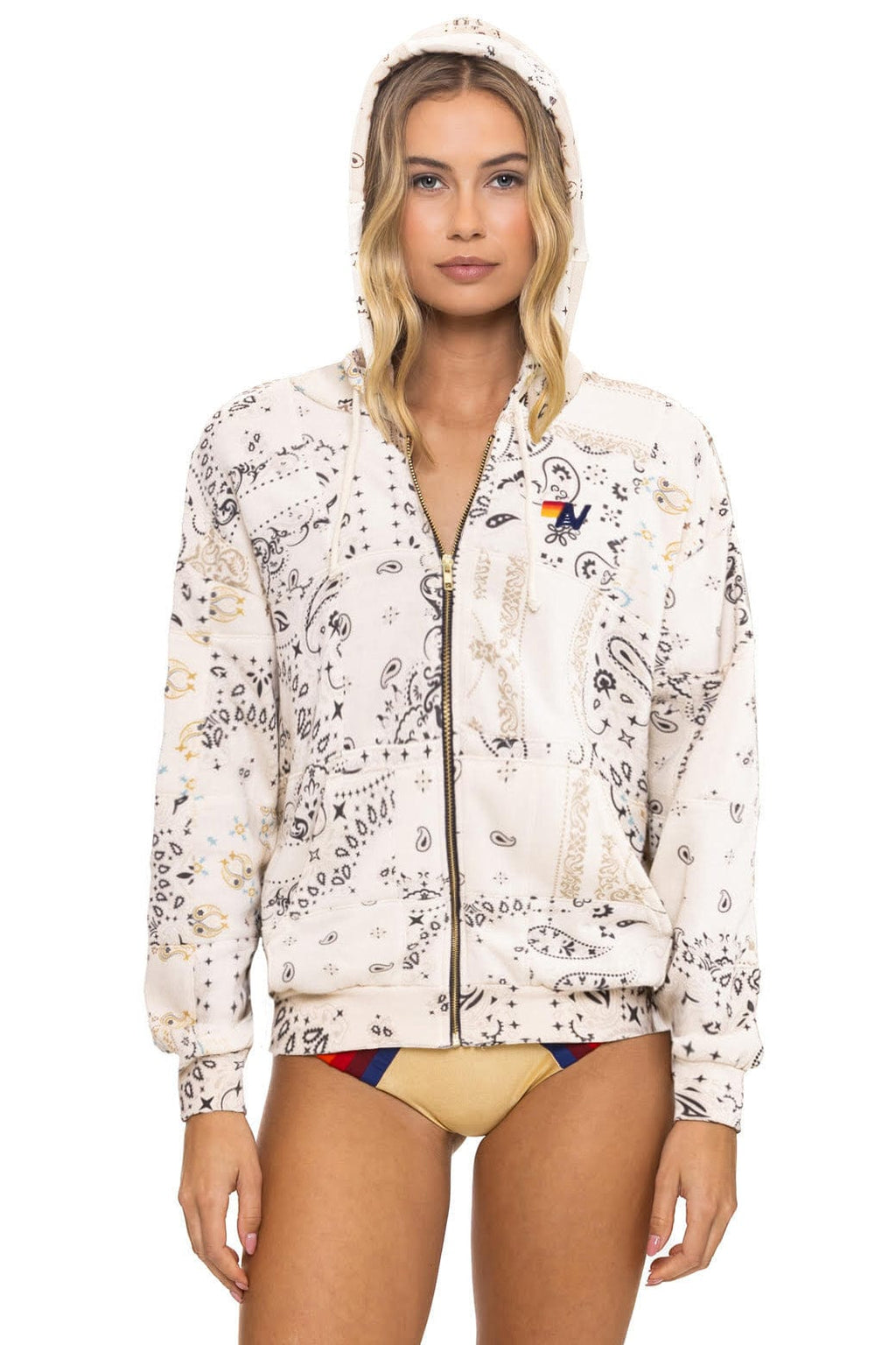 Retro BANDANA QUILTED RELAXED ZIP HOODIE - VINTAGE WHITE