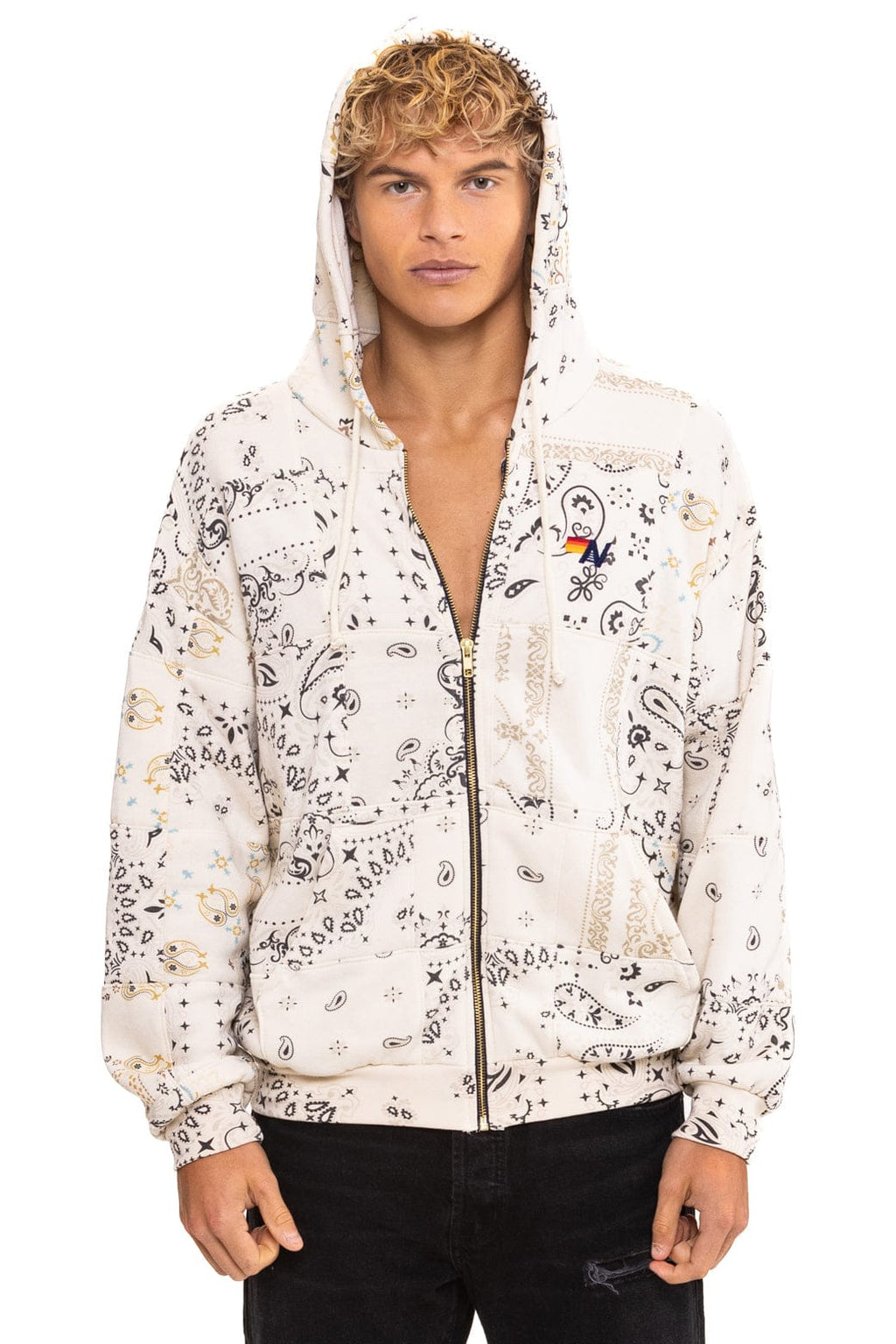 Retro BANDANA QUILTED RELAXED ZIP HOODIE - VINTAGE WHITE