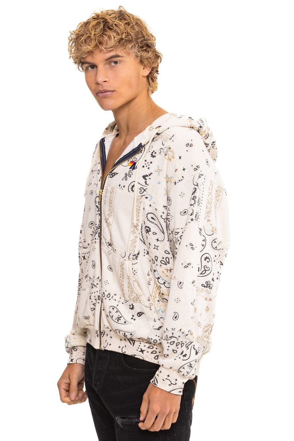 Retro BANDANA QUILTED RELAXED ZIP HOODIE - VINTAGE WHITE