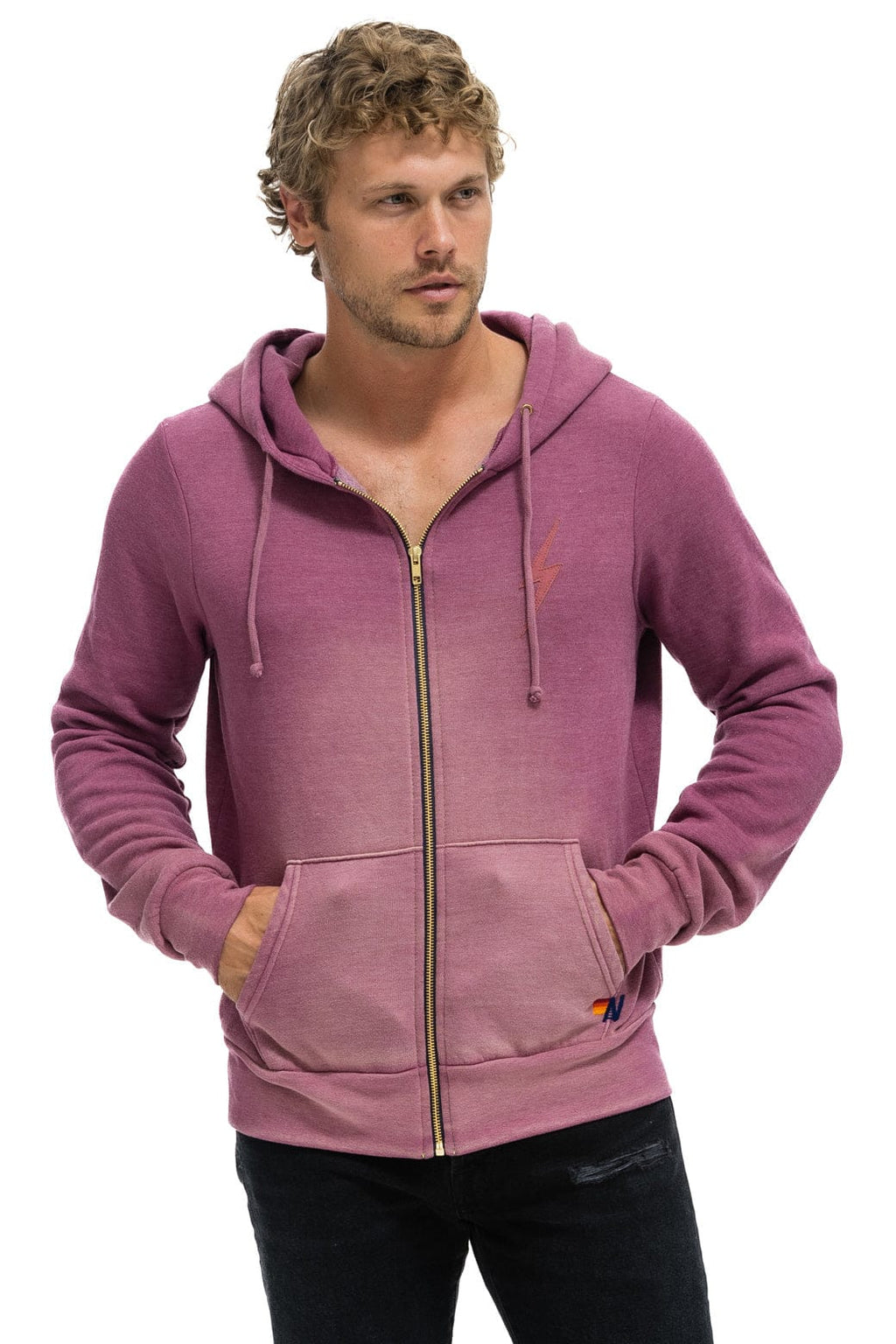 Retro BOLT STITCH 2 ZIP HOODIE - FADED BERRY