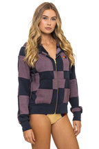 Retro CHECK QUILT ZIP HOODIE - CHARCOAL MOCHA