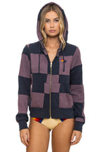 Retro CHECK QUILT ZIP HOODIE - CHARCOAL MOCHA